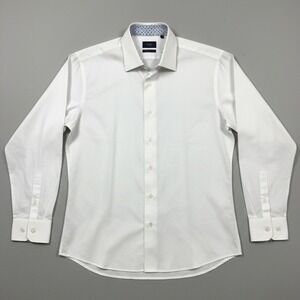 Tallia Orange White Textured Waffle Button Down Dress Shirt, Men's‎ L 16.5 34/35